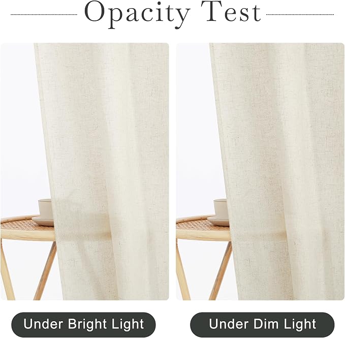 KGORGE Natural Linen Blend Sheer Shower Curtains for Bathroom | Semi-Sheer Waterproof Fabric Lightweight Button Hole for Bathtub, 12 Rust-Proof Hooks Included, W72 x L90