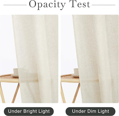 KGORGE Natural Linen Blend Sheer Shower Curtains for Bathroom | Semi-Sheer Waterproof Fabric Lightweight Button Hole for Bathtub, 12 Rust-Proof Hooks Included, W72 x L90
