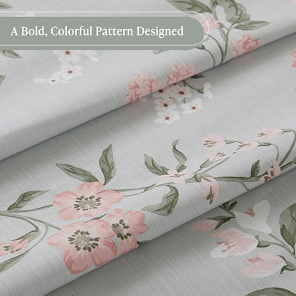 Martha Stewart Meadow Floral Shower Curtain for Bathroom, 72 x 72, Green | Adds Privacy, Machine Washable, Farmhouse, OEKO-TEX Certified, Cotton-Rich Slub Texture