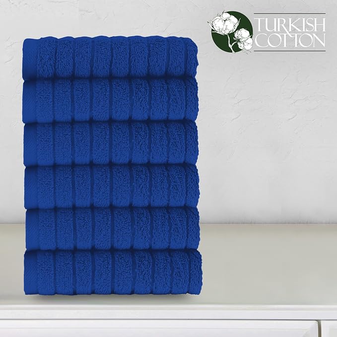 Elegant Comfort 100% Turkish Cotton Corduroy Ribbed Luxury Washcloths 6 Pack Soft 13 x 13 Inch - Higly Absorbent, Durable, Quick Dry, Spa Premium Hotel Quality for Bathroom or Travel, Royal Blue