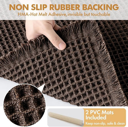 MIULEE Set of 2 Waffle Bathroom Rugs Chocolate Bath Mat 17"x24"+17"x48" | Non Slip, Super Absorbent, Washable, Ultra Soft, Rubber Backed, Small Boho Bath Rug and Bathroom Runner for Floor Tub Shower