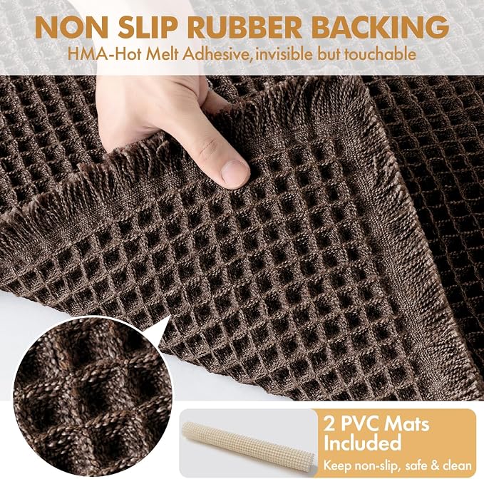 MIULEE Set of 2 Waffle Bathroom Rugs Chocolate Bath Mat 17"x24"+20"x32" | Non Slip, Super Absorbent, Washable, Ultra Soft, Rubber Backed Bath Rugs for Bathroom Floor Tub Shower, Boho Decor