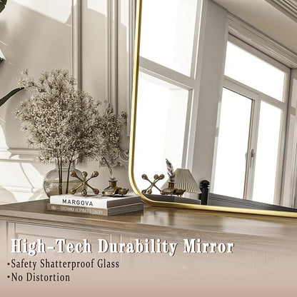 20x28 Inch Gold Bathroom Vanity Mirror for Over Sink | Rectangle Wall Mirror for Bathroom with Round Corner, Hangs Horizontally Vertically for Living Room, Bedroom as Home Decor