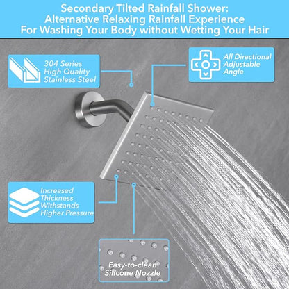 VANFOXLE Shower Faucet Set Brushed Nickel Shower System,Push Button Diverter Shower Faucet with 2 in 1 Handheld, Wall Mount Increased Thickness 10 Inch Shower Head with 6 Inch Shower Head