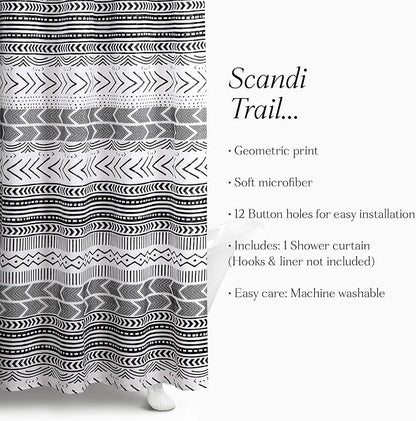 Lush Decor Hygge Geo Shower Curtain, 72" W x 72" L, Black/White - Curtain For Bathroom - Striped Bathroom Decor - Black Bath Accessories - Neutral Color Accessories - Geometric Scandinavian Print