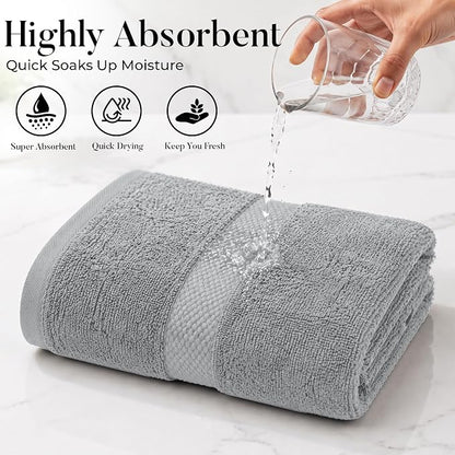 DAN RIVER 600 GSM Cotton Large Bath Towels Set of 4, 27 x 54 Inches, Silver | Larger & Lighter Weight Towels for Bathroom - Highly Absorbent & Quick Dry 100% Cotton Bath Towel Set for Home, Spa & Hotel