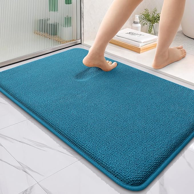 OLANLY Memory Foam Bathroom Rugs 36x24, Absorbent Bath Mat, Peacock Blue | Soft Quick Dry Bath Rugs, Non-Slip, Machine Washable Carpet for Bathroom Floor, Tub and Shower, Home Decor Accessories