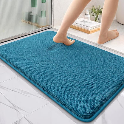 OLANLY Memory Foam Bathroom Rugs 36x24, Absorbent Bath Mat, Peacock Blue | Soft Quick Dry Bath Rugs, Non-Slip, Machine Washable Carpet for Bathroom Floor, Tub and Shower, Home Decor Accessories