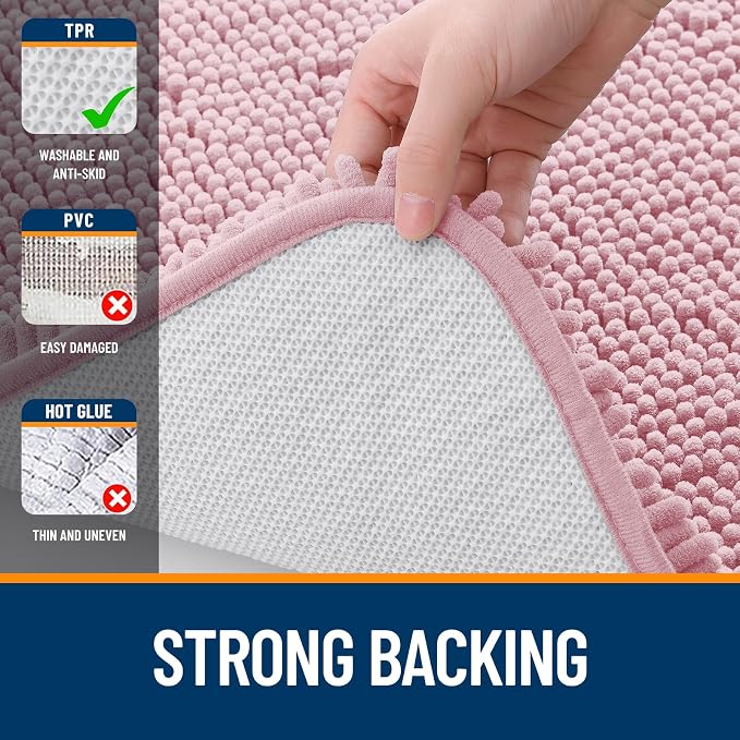 OLANLY Bathroom Runner Rugs 47x20, Extra Soft Absorbent Chenille Bath Rugs | Dusty Rose, Quick-Drying Rubber Backing, Washable Long Bath Mat for Bathroom Floor, Tub and Shower, Home Decor Accessories