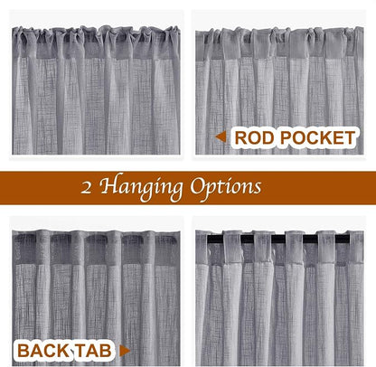 NICETOWN Bathroom Window Curtains 45 inch Length, Natural Linen Textured Rod Pocket & Back Tab Semi Sheer Short Curtains Privacy with Light Through for Bedroom/Living Room, 52" Wide, Grey