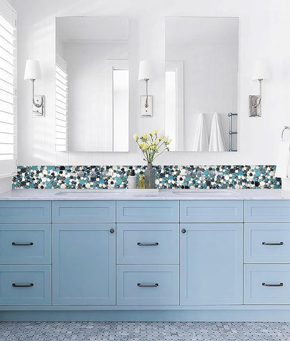 Pebble Tiles 5 Sheets, Aqua Teal Blue Mosaic Tiles for Accent Wall Backsplash, Pebble Tile for Bathroom Shower Floor