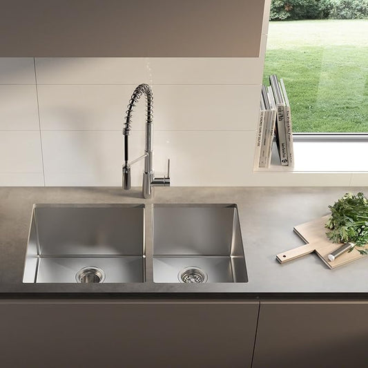 Kraus Kitchen Sinks Undermount - 33 Inch Stainless Steel Kitchen Sink, 60/40 Double Bowl, 16 Gauge, Model KHU103-33