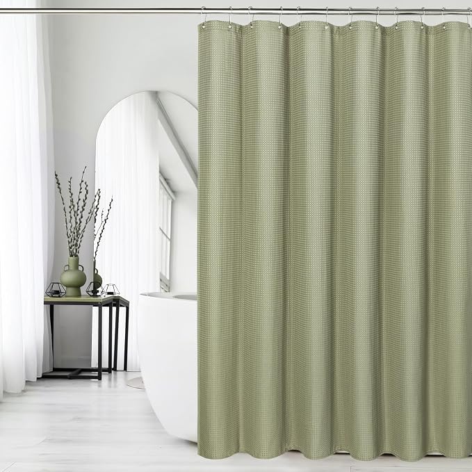 Extra Long 230GSM Sage Green Shower Curtain, 72 x 84 | 230GSM Tall Fabric Shower Curtain for Bathroom, Water Repellent, Machine Washable