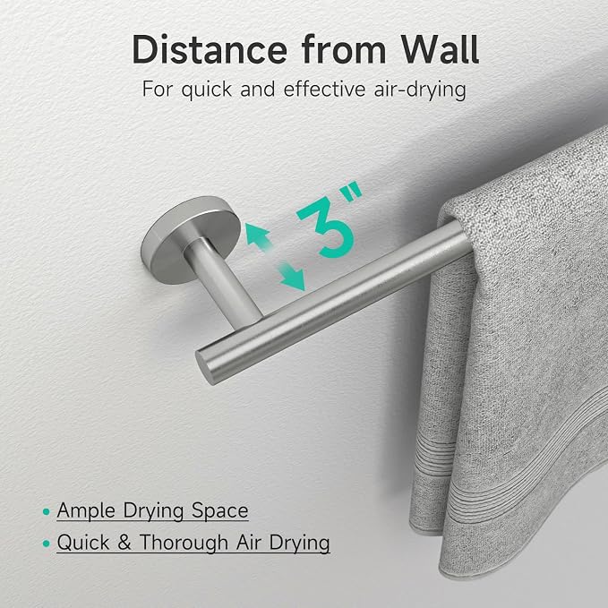 8PCS Brushed Nickel Bathroom Hardware Set, 24-Inch Towel Bar Set | Durable SUS304 Stainless Steel Bathroom Accessories Set, Towel Racks for Bathroom Wall Mounted, Modern Home Decor