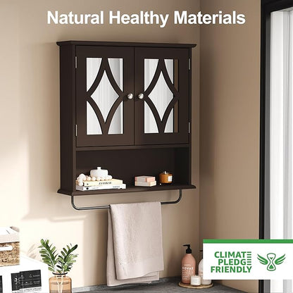 RoyalCraft Bathroom Medicine Cabinet Wall Mounted, Over the Toilet Storage Cabinet with Towel Rack and Adjustable Shelf, Large Bathroom Towel Cabinet Wall Mount 22x25 inch (Brown)