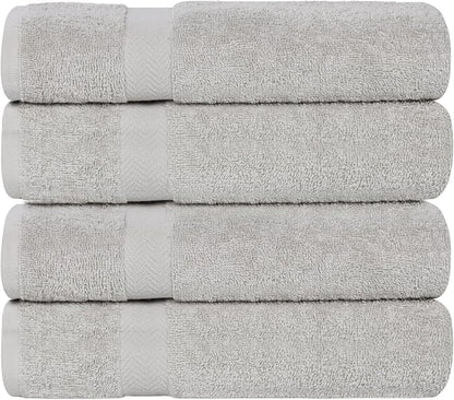 SUPERIOR 4-Piece Cotton Bath Towel Set, Towels for Adults, Kids, Fast Drying Body Towels, Shower, Bath, Pool, Guest/Master Bathroom Essentials, Dorm, Home, Apartment, Franklin Collection, Silver
