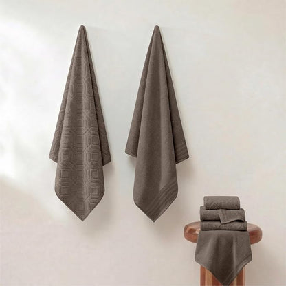 Modern Threads 6 Piece Cotton Bath Towel Set – Ultra Soft 550 GSM Towels – Bathroom Set with Hand Towels and Washcloths – Geometric (Classic Taupe)