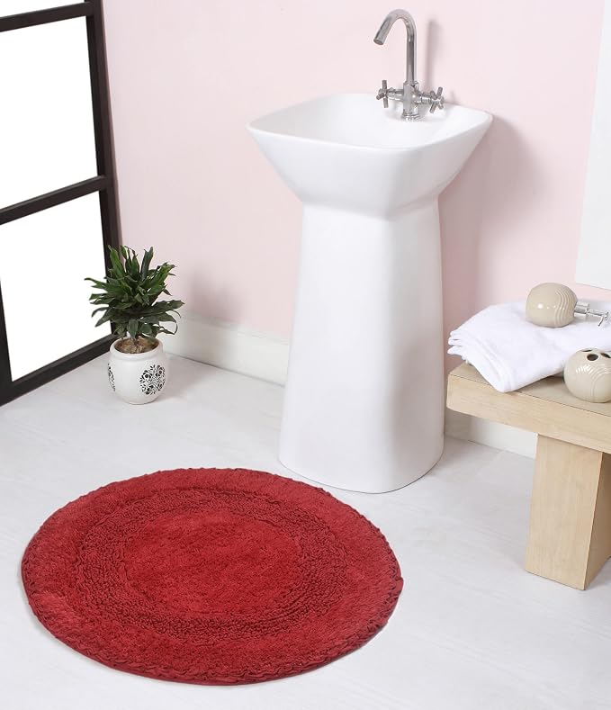 Home Weavers Radiant Collection 100% Cotton Bathroom Rugs Set, Bathroom Décor, Washable Rug, Extra Soft and Absorbent Bath Rug, Kitchen Mat, Bath Mat Set, Bath Floor Mat Non Slip, 22" Round, Red