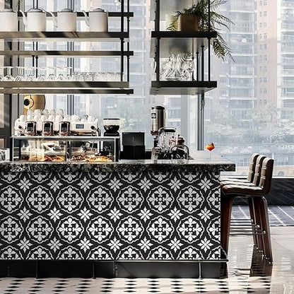 MORCART 20PCS 7.87" x 7.87" Peel and Stick Floor Tile, Black & White Retro | Self-Adhesive DIY Vinyl Flooring, Removable and Waterproof Tile Sticker for Bathroom, Kitchen, Wall, Bedroom, Stairs
