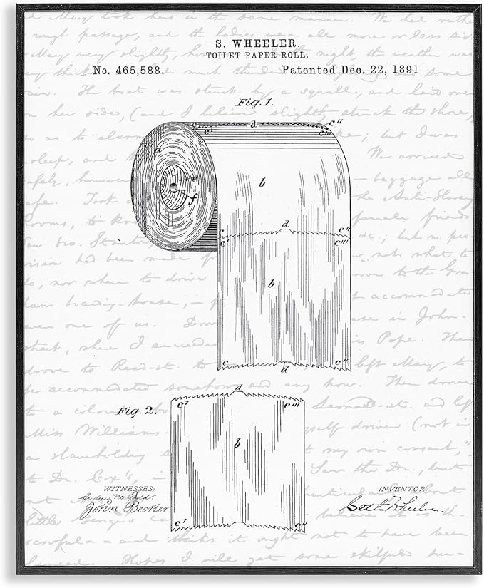 'Vintage Toilet Paper Roll Patent'| Framed Giclee Art | Stupell Industries | Black, 24 x 30 Inches, Easy to Hang and Sturdy, Made in USA, by Lettered and Lined