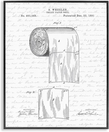 'Vintage Toilet Paper Roll Patent'| Framed Giclee Art | Stupell Industries | Black, 24 x 30 Inches, Easy to Hang and Sturdy, Made in USA, by Lettered and Lined