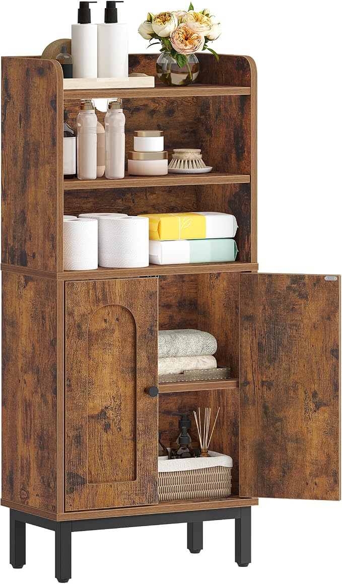 Hzuaneri Bathroom Storage Cabinet, Small Floor Cabinet with 2 Door | Toilet Paper Cabinets, Bathroom Organizer with Adjustable Shelf, for Small Spaces,Rustic Brown,Arch Door,7.1" Dx14.6 Wx32.7 H