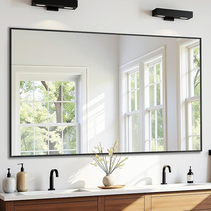 Bathroom Mirror 50" x 30", Large Rectangle Wall Mirror, Black Metal Frame Wall Mounted Mirrors for Bathroom, Vanity, Bedroom, Entryway Decor(Horizontal/Vertical)
