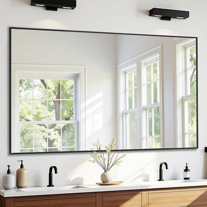 Bathroom Mirror 50" x 30", Large Rectangle Wall Mirror, Black Metal Frame Wall Mounted Mirrors for Bathroom, Vanity, Bedroom, Entryway Decor(Horizontal/Vertical)