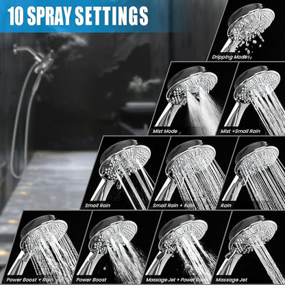 High Pressure Shower Heads, 7.2Inch 2 in 1 Rainfall Shower head & Handheld Showers with Magnetic Docking System, Ten-Function Handheld Shower Head with 59" Rotatable Stainless Steel Hose (Chrome)