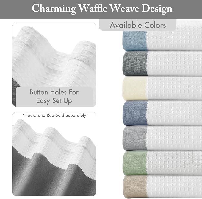 Madison Park Spa Waffle Weave Extra Long Shower Curtain, 72 x 84, Charcoal | Striped, Pieced Fabric Design, 3M Scotchgard Moisture Management, Hotel Quality, Modern, for Bathroom, OEKO-TEX Certified