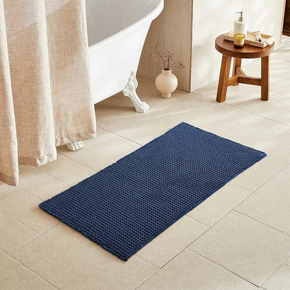 TYUU Waffle Bath Mat, Boho Bathroom Rugs Non Slip, 48x24 Navy Blue | Super Absorbent Quick Dry Bath Rug, Non-Slip Backing, Soft Waffle Washable Farmhouse Bathroom Mats, Tub, Shower & Home Decor