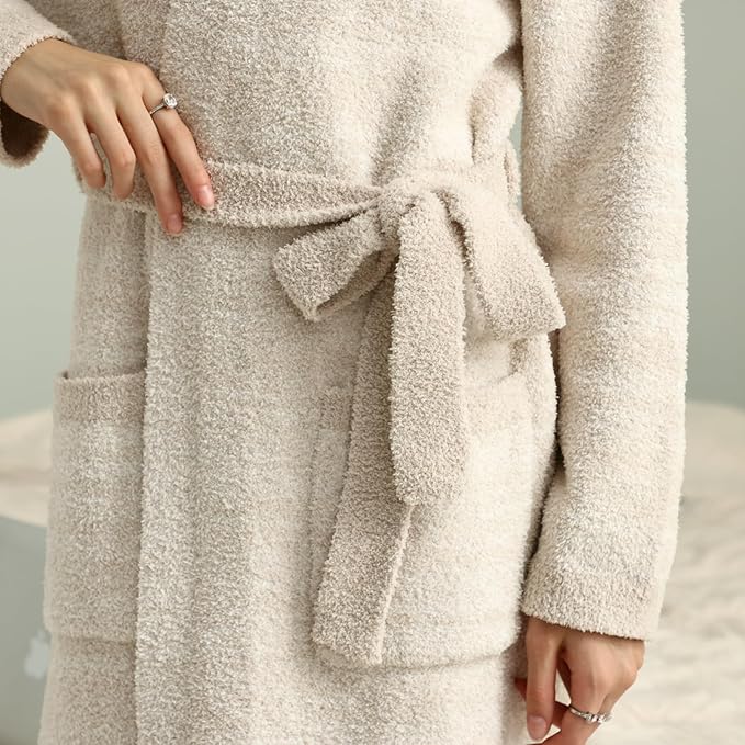 MH MYLUNE HOME Ultra Soft Robe With Pockets, Spa Bathrobe Loungewear Calf-Length, Plush Fuzzy Fluffy Wrap Robe for Women