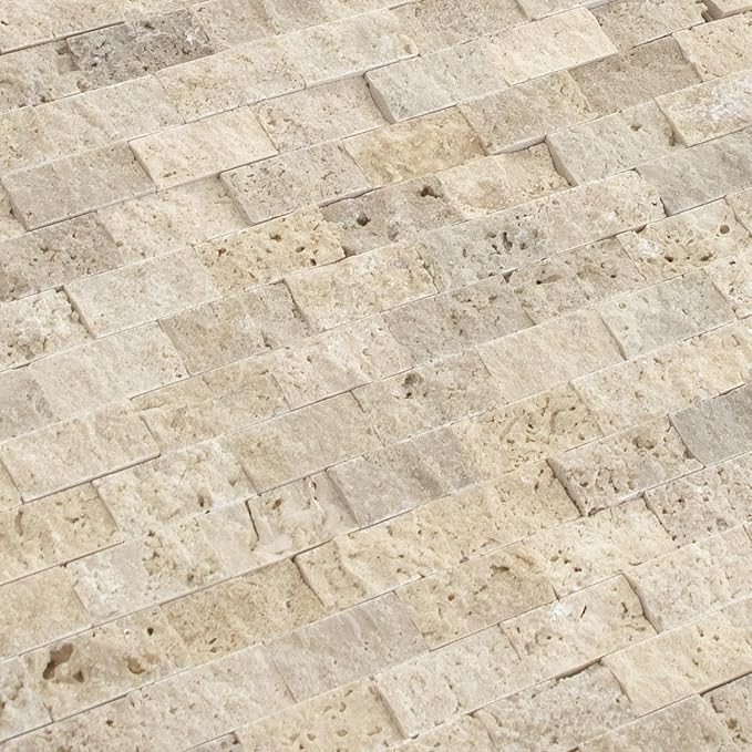 SUNWINGS 5-Sheet Peel and Stick Mosaic Natural 3D Stone Self Adhesive Travertine Tiles, 10.63" x 11.22" Stick on Backsplash for Kitchen Bathroom Fireplace Vanity, Beige