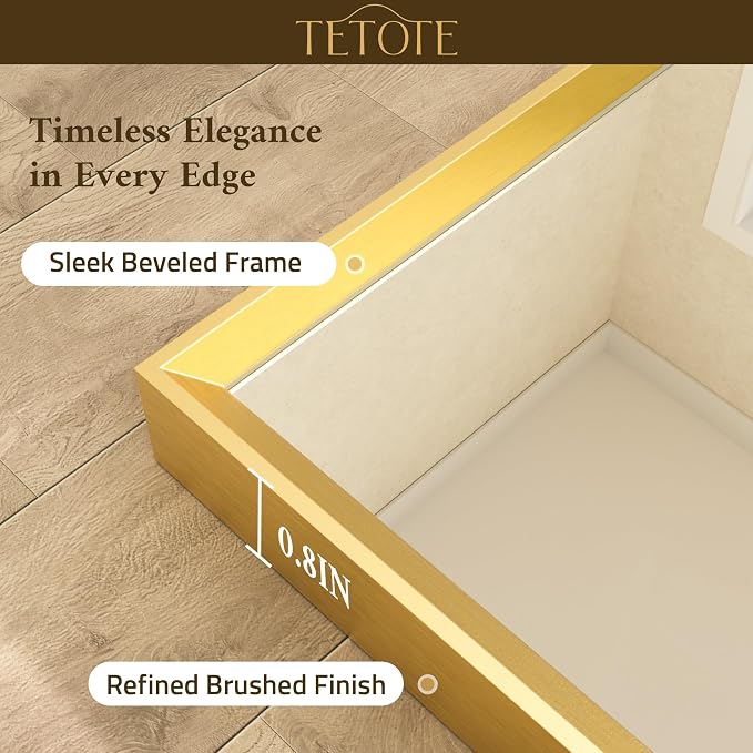 Brushed Brass Bathroom Mirror 22" x 30" Brushed Gold Rectangle Beveled Framed Bathroom Vanity Mirror for Over Sink, Tempered Glass, Modern Farmhouse Bedroom, Entryway, Living Room