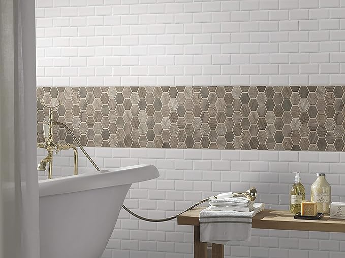MSI Driftwood Hexagon Glass Mesh-Mounted Mosaic Tile, 11.02 in. x 12.76 in. (14.65 sq. ft./case) for Kitchen Backsplash, Bathroom Wall, Accent Wall, and Shower