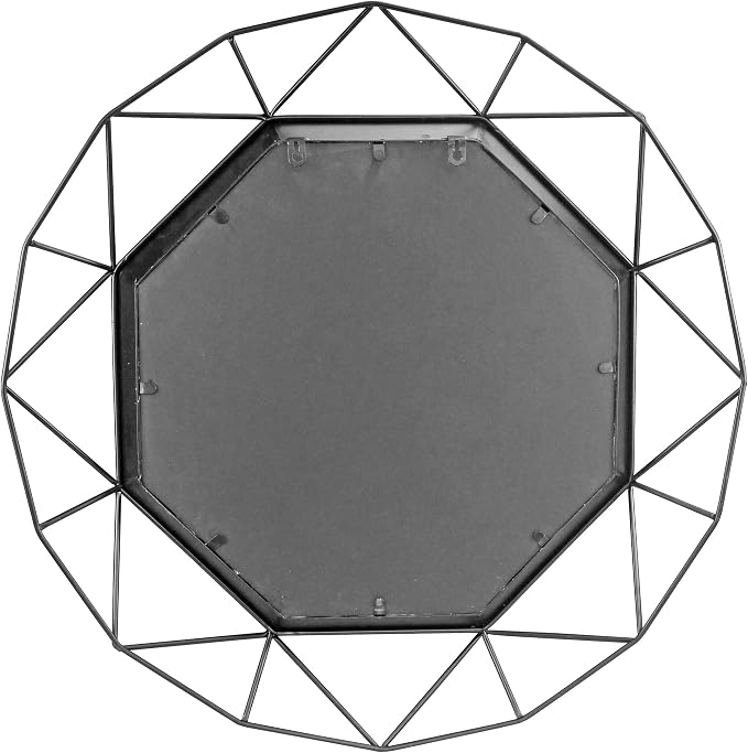Stonebriar Decorative Black 28.3" Geometric Metal Wire Frame Hanging Wall Mirror with Mounting Brackets, Modern Decor for the Living Room, Bedroom, Bathroom, Hallway, and Entryway