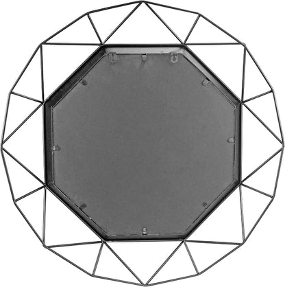 Stonebriar Decorative Black 28.3" Geometric Metal Wire Frame Hanging Wall Mirror with Mounting Brackets, Modern Decor for the Living Room, Bedroom, Bathroom, Hallway, and Entryway