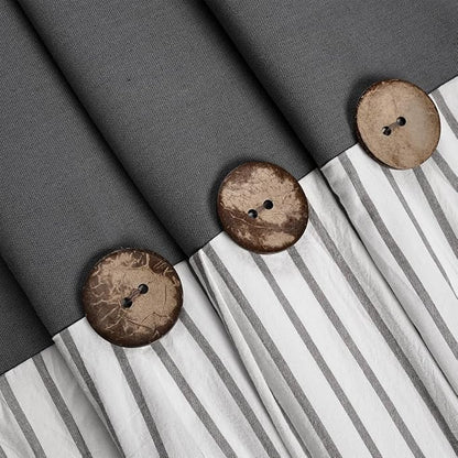 DOSLY IDÉES Farmhouse Shower Curtain, Beige and Gray Stripe, Button Curtain, Linen and Cotton Woven Fabric, Rustic Charm Country Chic Style, 72x72 in