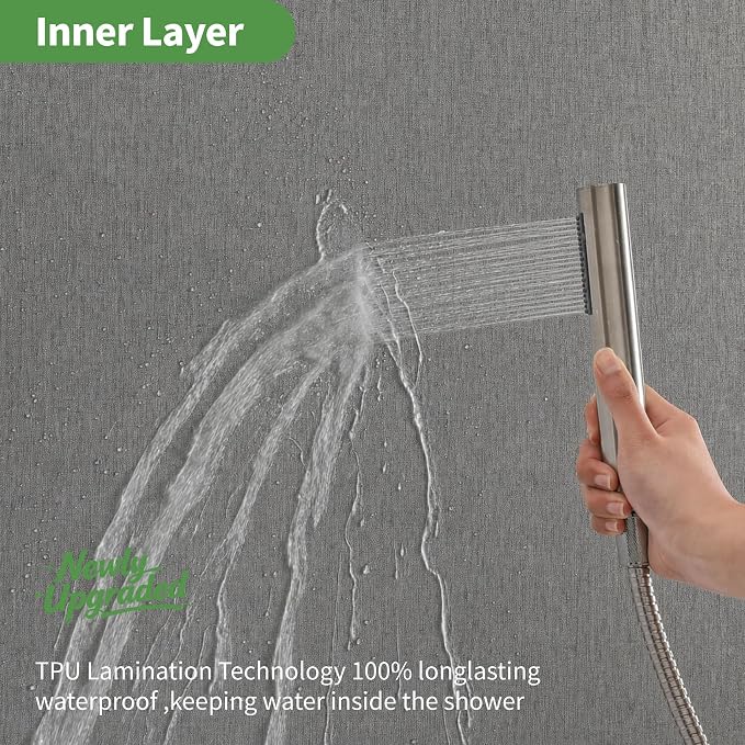 Long No Hooks & No Liner Needed Fabric Shower Curtain,71"Wx80"L,Grey | Linen Texture,100% Waterproof TPU Laminated Layer,Bottom Magnets,Machine Washable,Hotel Style Bathroom Curtain For Shower,Tub