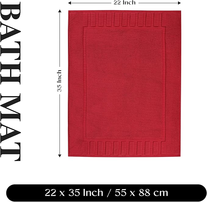 Superior 100% Cotton Bathmat Set, Bath Mat, Bathroom Decor, Shower, Bathtub Essentials, Home Accessories, Washable Rug, Absorbent, Quick Dry, Leo Collection, Set of 2, 22" x 35", Cranberry