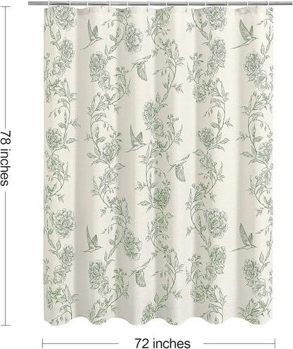 MitoVilla Long Sage Green Cotton Shower Curtain for Bathroom,72 x 78 | Long BoHo Cottagecore Hummingbird Spring Shower Curtains, Modern Farmhouse Country Floral Bathroom Décor, 72 x 78