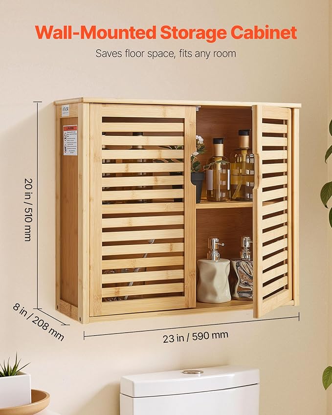 VEVOR Bathroom Wall Cabinet, 2 Doors and Adjustable Shelf with 3 Height Levels, 23" W x 20" H Medicine Cabinet Wall Mounted, Hanging Organizer with Shelves for Laundry Room Kitchen Restroom