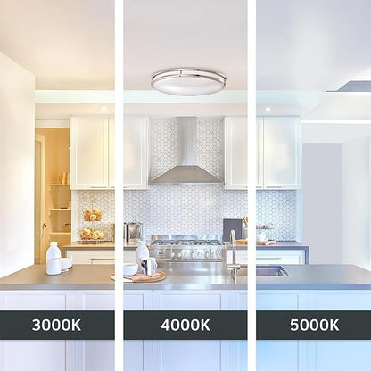 Designers Fountain Flush Mount Ceiling Light, 24 Inch Oval LED Lighting Fixture Kitchen, Bedroom, Bathroom, and Hallway, Dimmable, 2800 Lumens, 3000K/4000K/5000K, Brushed Nickel, EV1424C3C-35