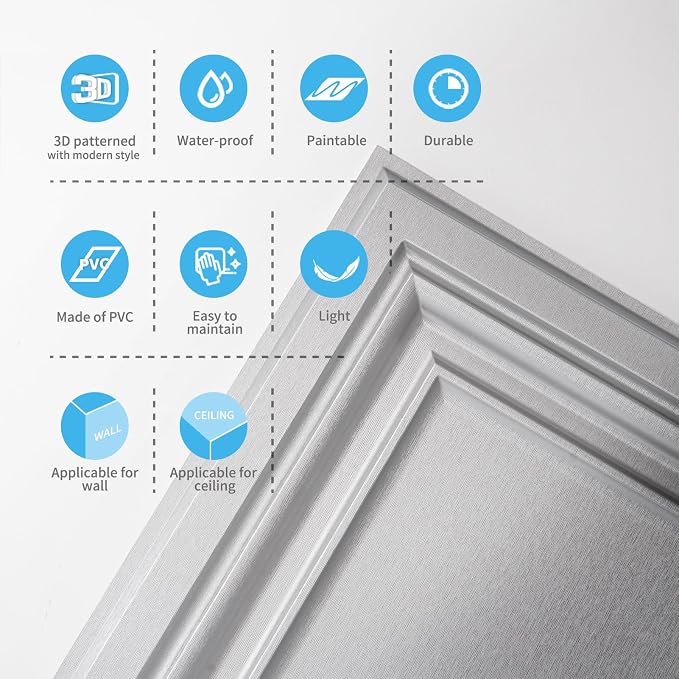 Art3d PVC Ceiling Tiles, 2'x2' Plastic Sheet in Argent Silver (12-Pack)