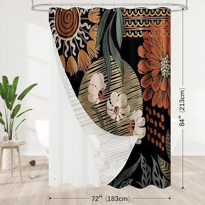 3 in 1 Boho Rustic Shower Curtain Set with PEVA Liner & 12 Hooks, 72 x 84 | Boho Tropical Botanical Style, Farmhouse Floral Fabric, Modern Hotel Inspired, Water‑Repellent, Machine Washable