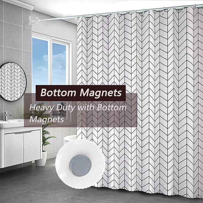 White Grid Shower Curtain Liner, 4G PEVA Shower Liner, Plastic Peva Waterproof Shower Curtains, 72x72 inch with Grommet Holes 3 Magnetic Weights