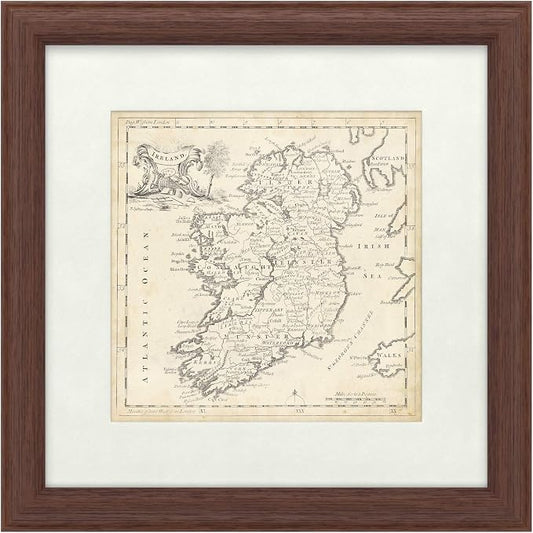 Trademark Fine Art Map of Ireland by T. Jeffreys, White Matte, Wood Frame 16x16, Multi-Color