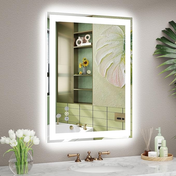 24x32 LED Bathroom Mirror, 6000LM, Separate Front and Back Lights | UL Certified,Shatter-Resistant Tempered Glass,Auto-Off Defogger,3 Color Modes,Smooth Dimming,Smart Memory Setting