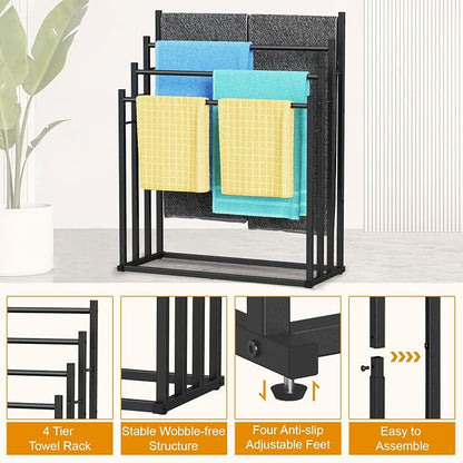 Honiter Towel Racks for Bathroom, 4 Tier Wide Towel Drying Rack Outdoor, Free Standing Towel Rack, Pool Towel Blanket Stand and Display Rack for Oversized Bath Towels