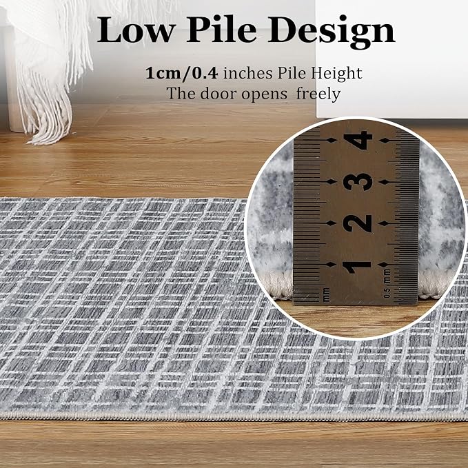 Large Area Rug 10x13 Rug for Living Room Modern Grey Grid Washable Bedroom Rug Farmhouse Non Slip Throw Rugs Soft Low Pile Stain Resistant Carpet for Dining Room Department 10'x13'